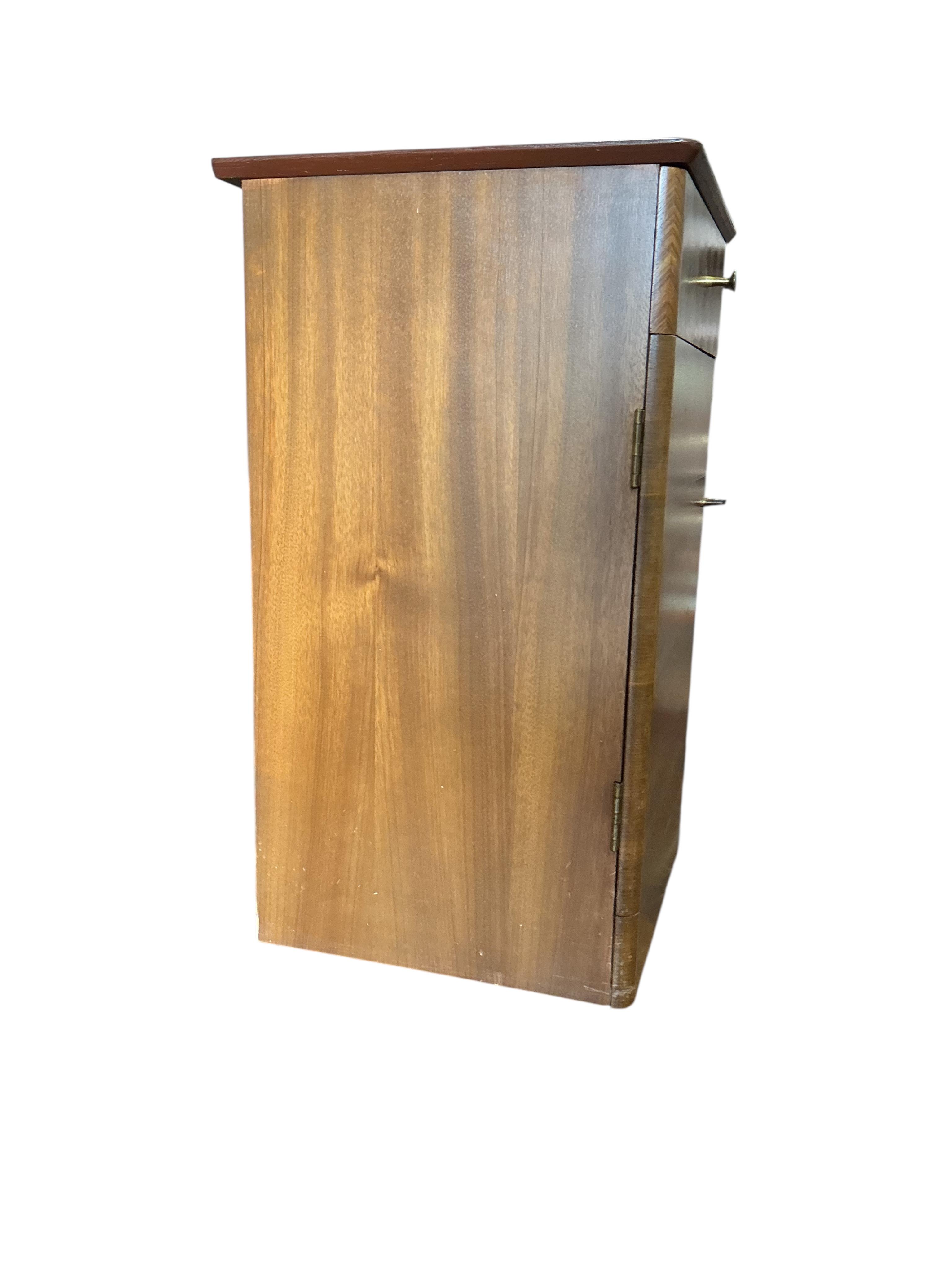 A mid century Uniflex teak bedside cabinet, width 37cm, depth 34cm, height 61cm